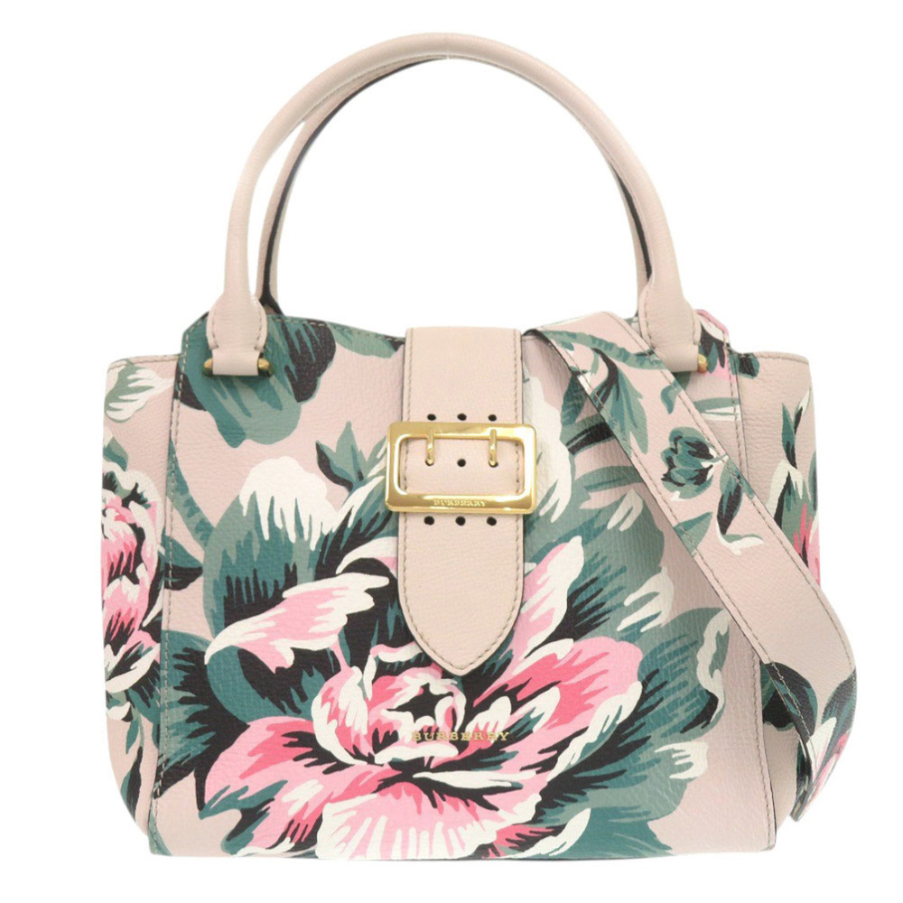Burberry Floral Leather Beige Pink Green 2-way Handbag Shoulder Bag 2018 BURB...